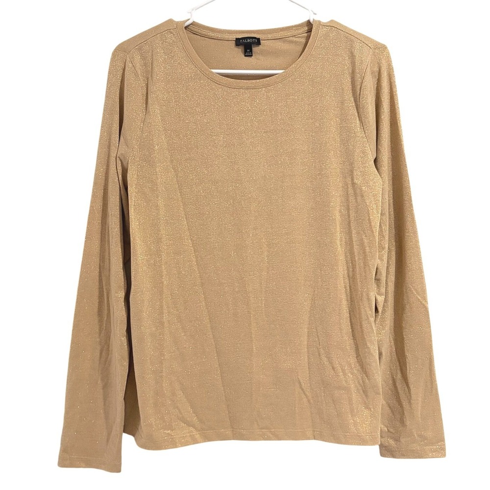 Talbots Gold Metallic Shimmer Long Sleeve Crew Neck Top MEDIUM